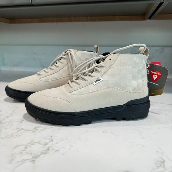 New Vans Colfax Boots Sneaker High Top Cream Checked Lace Up Sz EU 40 US 7.5 - Picture 1 of 7